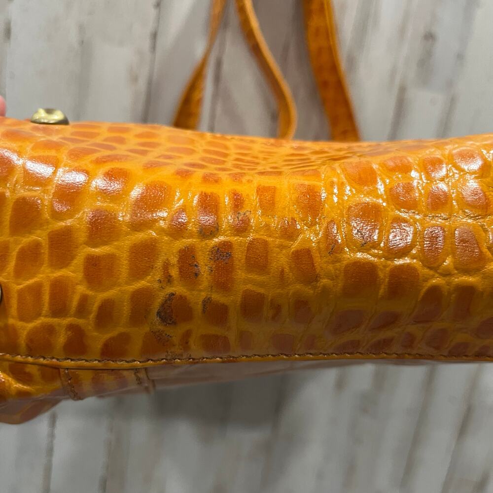 Michael Rome Designs Crocc Embossed Large Orange Leather Pockets Shoulder Bag - Picture 8 of 11